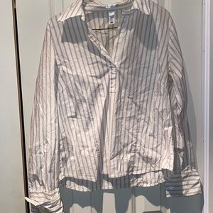 Striped white half button up shirt